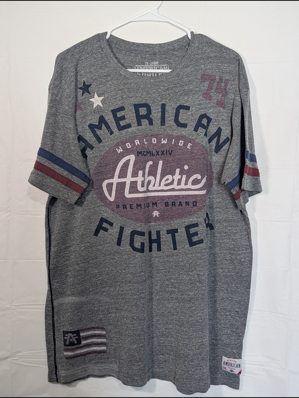 American Fighter Womens 2X Gray Graphic Tee Athletic Worldwide Short Sleeve